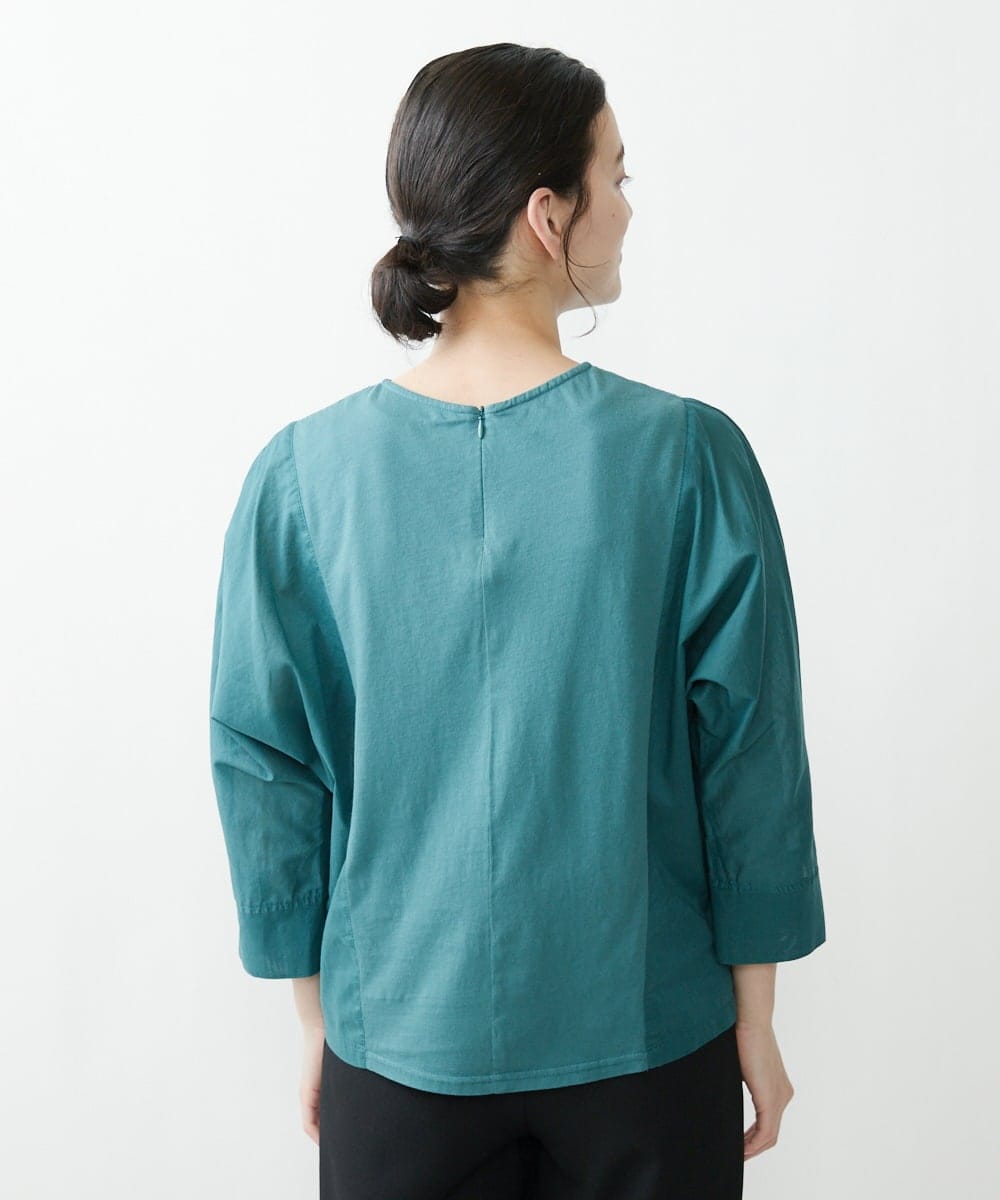 NHKGQ33240 GIANNI LO GIUDICE(小さいサイズ)(メゾン ドゥ サンク) テープ刺繍幾何柄デザイントップス ブルーグリーン