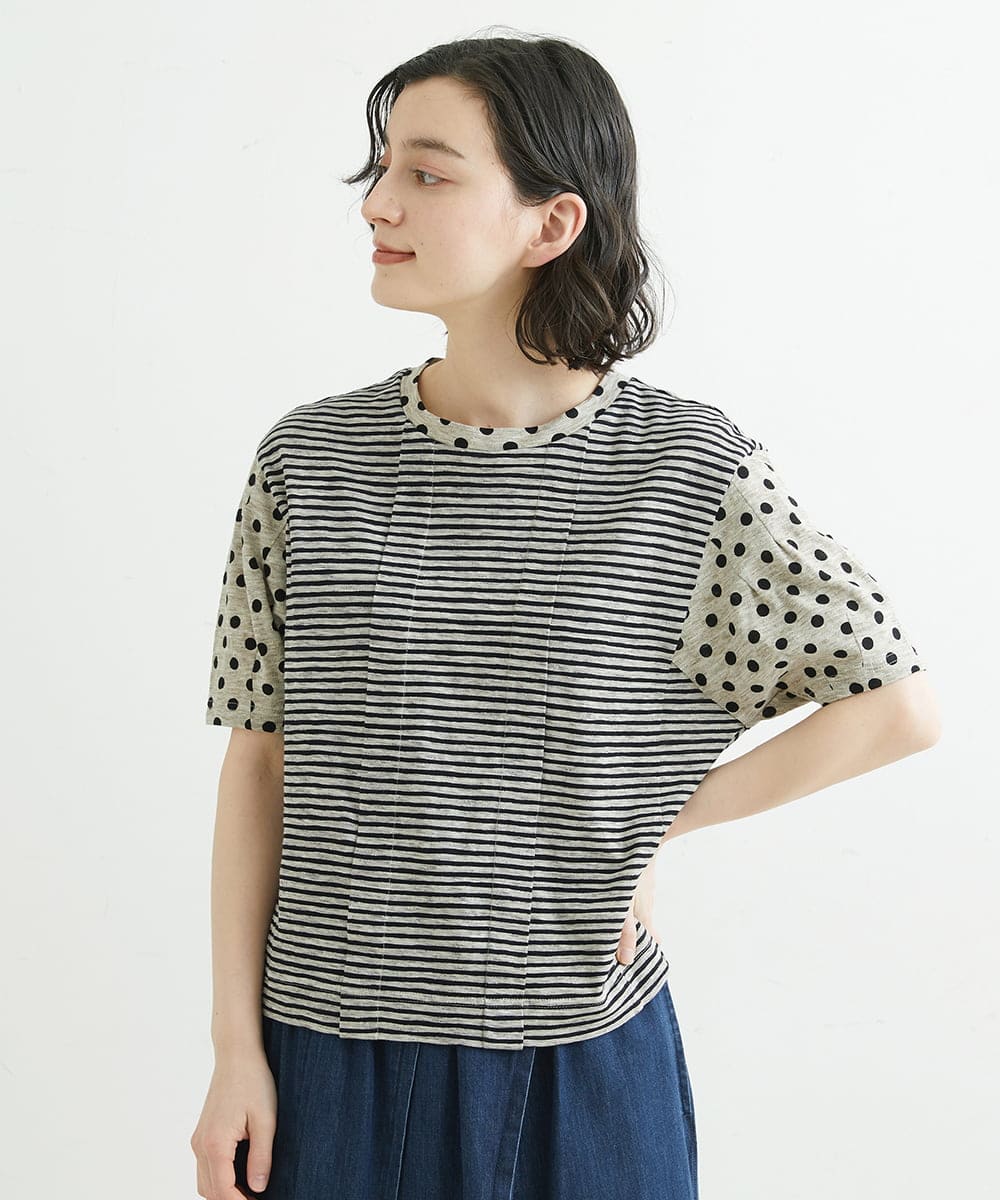 日本製]サーブル天竺ドットボーダー柄カットソー(カットソー・Tシャツ ...