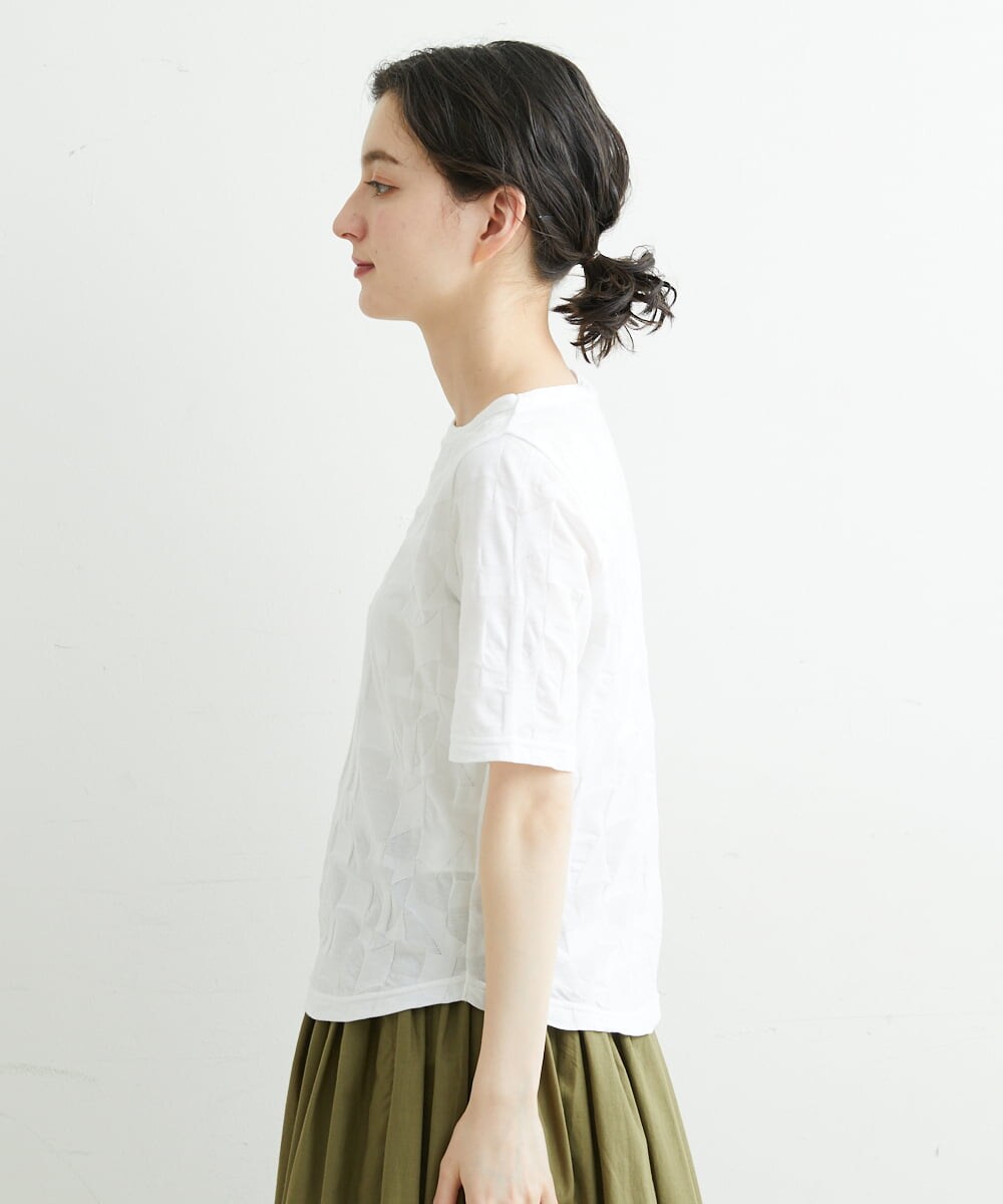 NHKGS31130 GIANNI LO GIUDICE(小さいサイズ)(メゾン ドゥ サンク) [洗える・日本製]イレギュラーブロックジャガードプルオーバー ホワイト