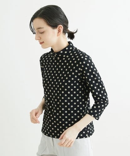 NHKGU84130 GIANNI LO GIUDICE(小さいサイズ) [日本製]サーブル天竺ハイネック 7分袖カットソー(ドット柄)