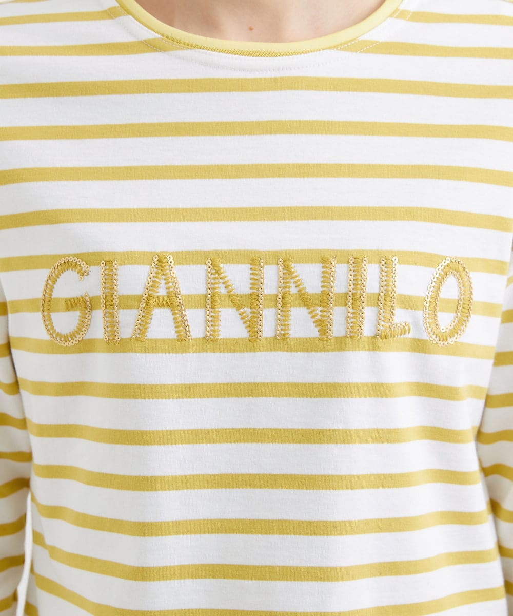 NHKGW33180 GIANNI LO GIUDICE(小さいサイズ)(メゾン ドゥ サンク) [日本製]エココットンロゴカットソー グレー×ホワイト