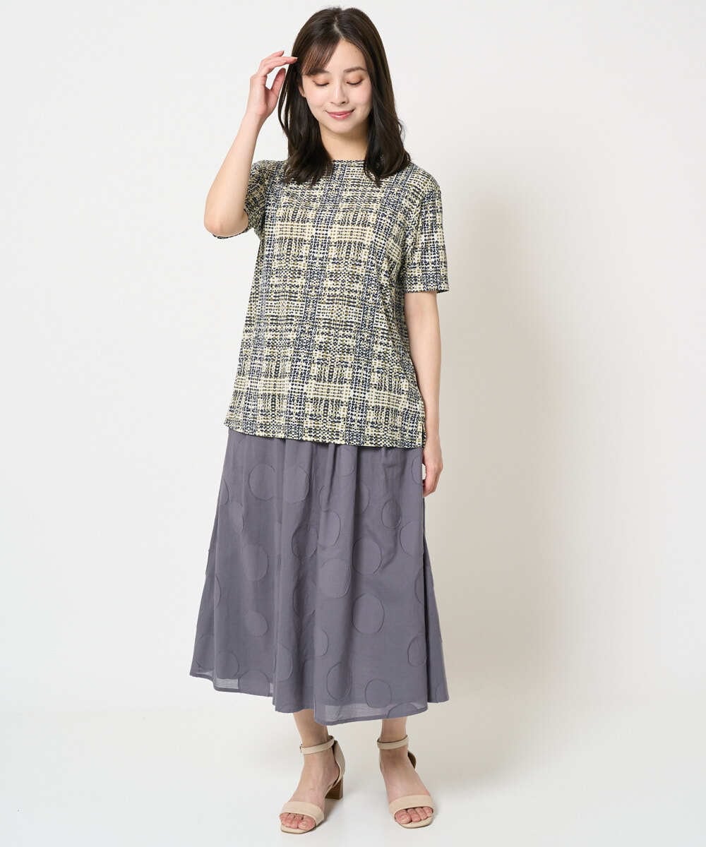 NHKHA01170 GIANNI LO GIUDICE(小さいサイズ)(メゾン ドゥ サンク) [接触冷感]ジオメトリックプリントカットソー オレンジ系