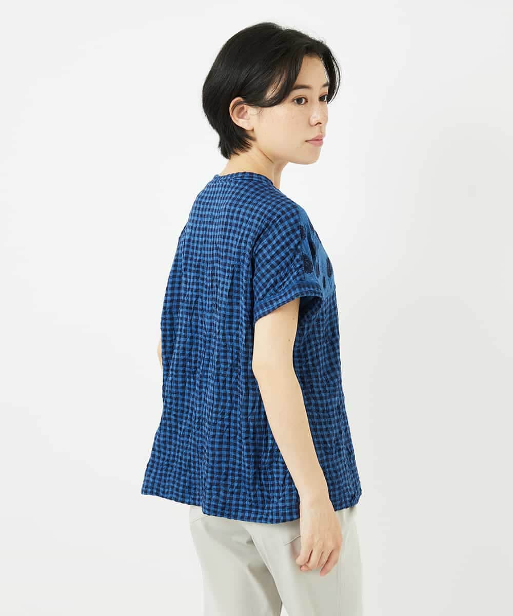 NHKHA11210 GIANNI LO GIUDICE(小さいサイズ)(メゾン ドゥ サンク) [日本製]麻混ドットワッシャージャガードカットソー ブルー系