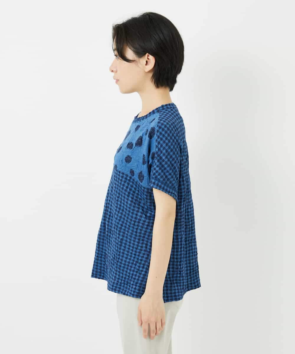 NHKHA11210 GIANNI LO GIUDICE(小さいサイズ)(メゾン ドゥ サンク) [日本製]麻混ドットワッシャージャガードカットソー ブルー系