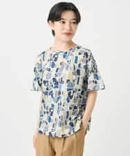 NHKHB33220 GIANNI LO GIUDICE(小さいサイズ)(メゾン ドゥ サンク) [接触冷感・日本製]強撚コットン天竺プリントカットソー ブルー系