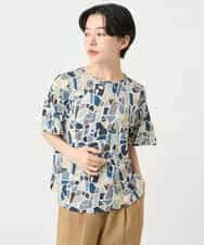 NHKHB33220 GIANNI LO GIUDICE(小さいサイズ)(メゾン ドゥ サンク) [接触冷感・日本製]強撚コットン天竺プリントカットソー ブルー系