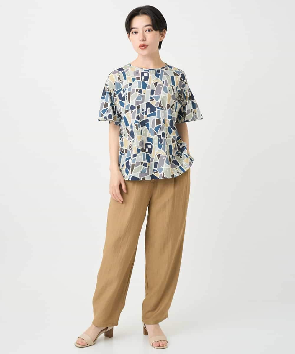 NHKHB33220 GIANNI LO GIUDICE(小さいサイズ)(メゾン ドゥ サンク) [接触冷感・日本製]強撚コットン天竺プリントカットソー ブルー系