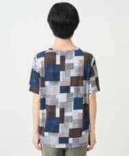 NHKHB81200 GIANNI LO GIUDICE(小さいサイズ)(メゾン ドゥ サンク) [接触冷感・速乾]ルービックブロックプリント分袖カットソー ネイビー系