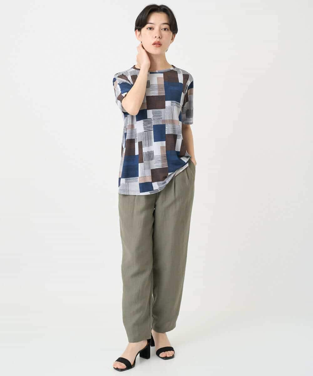 NHKHB81200 GIANNI LO GIUDICE(小さいサイズ)(メゾン ドゥ サンク) [接触冷感・速乾]ルービックブロックプリント分袖カットソー ネイビー系
