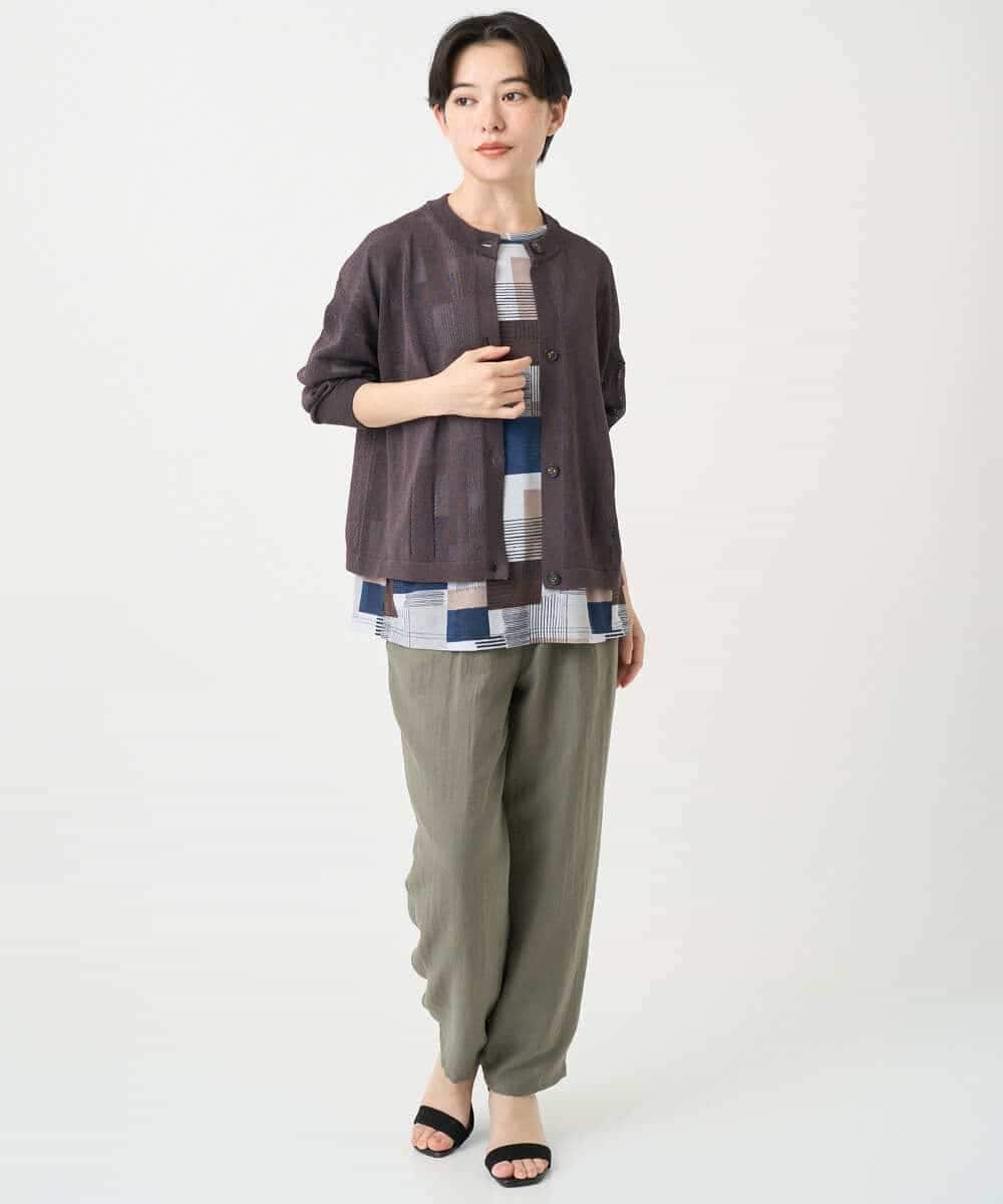 NHKHB81200 GIANNI LO GIUDICE(小さいサイズ)(メゾン ドゥ サンク) [接触冷感・速乾]ルービックブロックプリント分袖カットソー ネイビー系