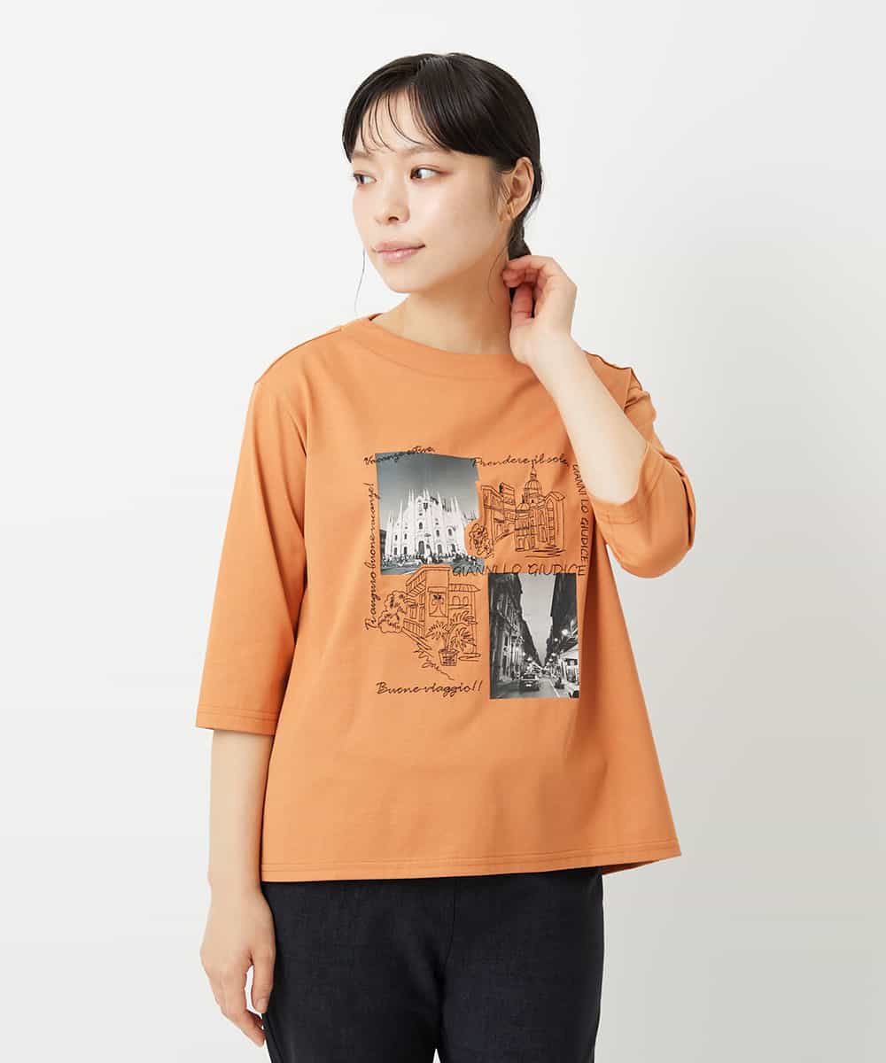 NHKHD01150 GIANNI LO GIUDICE(小さいサイズ)(メゾン ドゥ サンク) 天竺フォトプリントTシャツ オレンジ