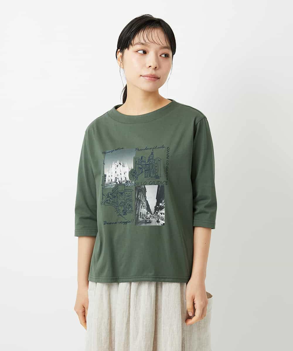 NHKHD01150 GIANNI LO GIUDICE(小さいサイズ)(メゾン ドゥ サンク) 天竺フォトプリントTシャツ カーキ