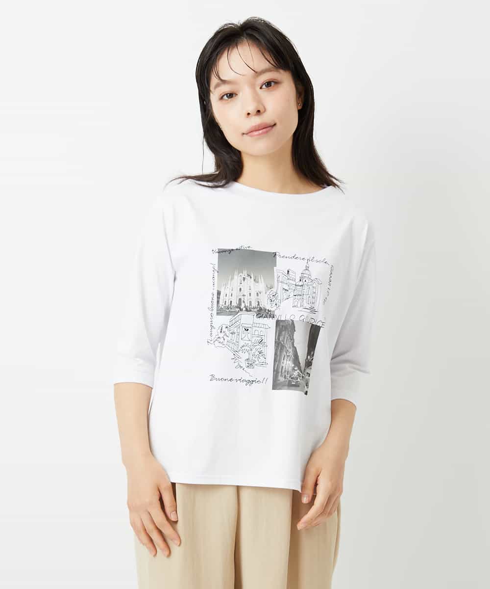 NHKHD01150 GIANNI LO GIUDICE(小さいサイズ)(メゾン ドゥ サンク) 天竺フォトプリントTシャツ ホワイト