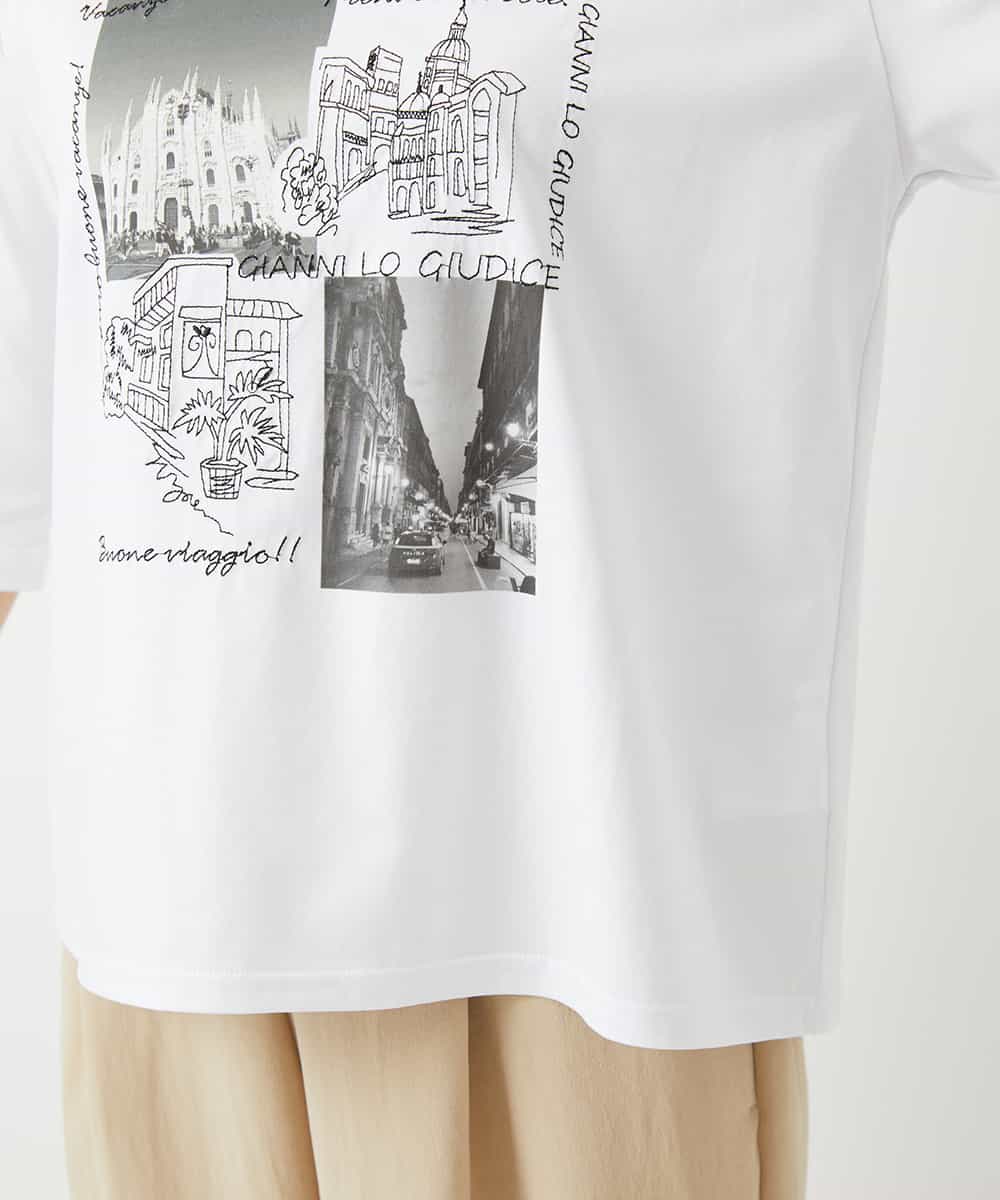 NHKHD01150 GIANNI LO GIUDICE(小さいサイズ)(メゾン ドゥ サンク) 天竺フォトプリントTシャツ ホワイト