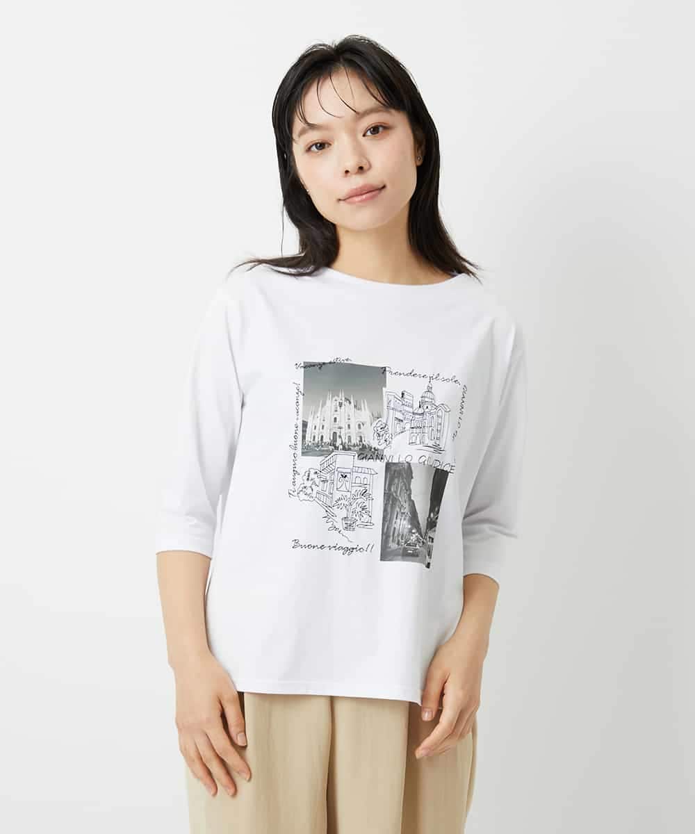 NHKHD01150 GIANNI LO GIUDICE(小さいサイズ)(メゾン ドゥ サンク) 天竺フォトプリントTシャツ ホワイト