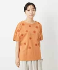 NHKHD02150 GIANNI LO GIUDICE(小さいサイズ)(メゾン ドゥ サンク) 天竺フラワー刺繍カットソー オレンジ