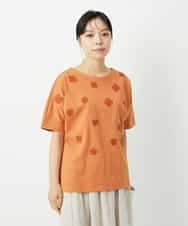NHKHD02150 GIANNI LO GIUDICE(小さいサイズ)(メゾン ドゥ サンク) 天竺フラワー刺繍カットソー オレンジ