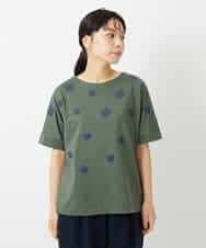 NHKHD02150 GIANNI LO GIUDICE(小さいサイズ)(メゾン ドゥ サンク) 天竺フラワー刺繍カットソー カーキ