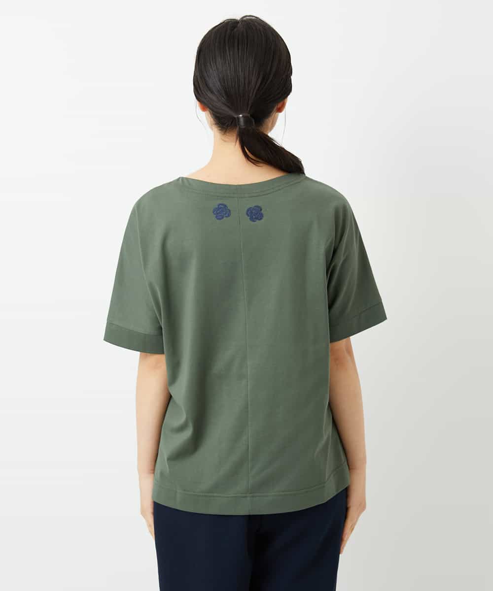 NHKHD02150 GIANNI LO GIUDICE(小さいサイズ)(メゾン ドゥ サンク) 天竺フラワー刺繍カットソー カーキ