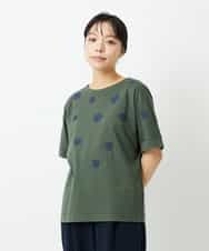 NHKHD02150 GIANNI LO GIUDICE(小さいサイズ)(メゾン ドゥ サンク) 天竺フラワー刺繍カットソー カーキ