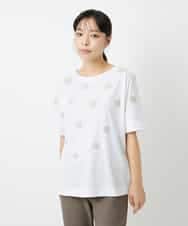 NHKHD02150 GIANNI LO GIUDICE(小さいサイズ)(メゾン ドゥ サンク) 天竺フラワー刺繍カットソー カーキ