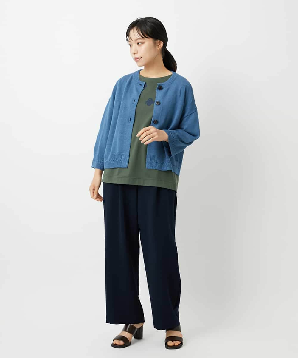 NHKHD02150 GIANNI LO GIUDICE(小さいサイズ)(メゾン ドゥ サンク) 天竺フラワー刺繍カットソー カーキ