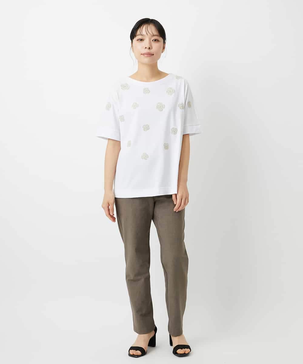 NHKHD02150 GIANNI LO GIUDICE(小さいサイズ)(メゾン ドゥ サンク) 天竺フラワー刺繍カットソー カーキ