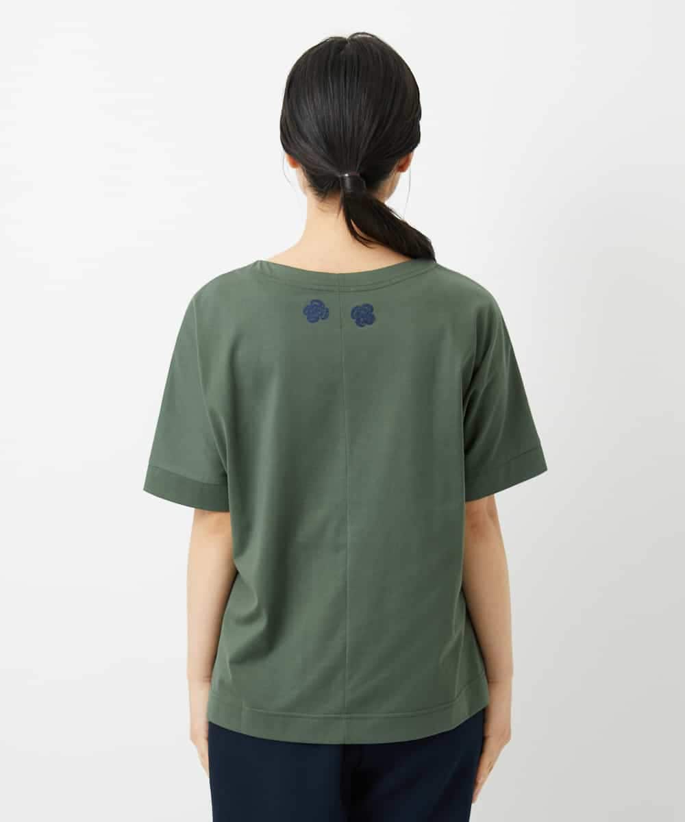NHKHD02150 GIANNI LO GIUDICE(小さいサイズ)(メゾン ドゥ サンク) 天竺フラワー刺繍カットソー カーキ