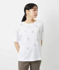 NHKHD02150 GIANNI LO GIUDICE(小さいサイズ)(メゾン ドゥ サンク) 天竺フラワー刺繍カットソー ホワイト