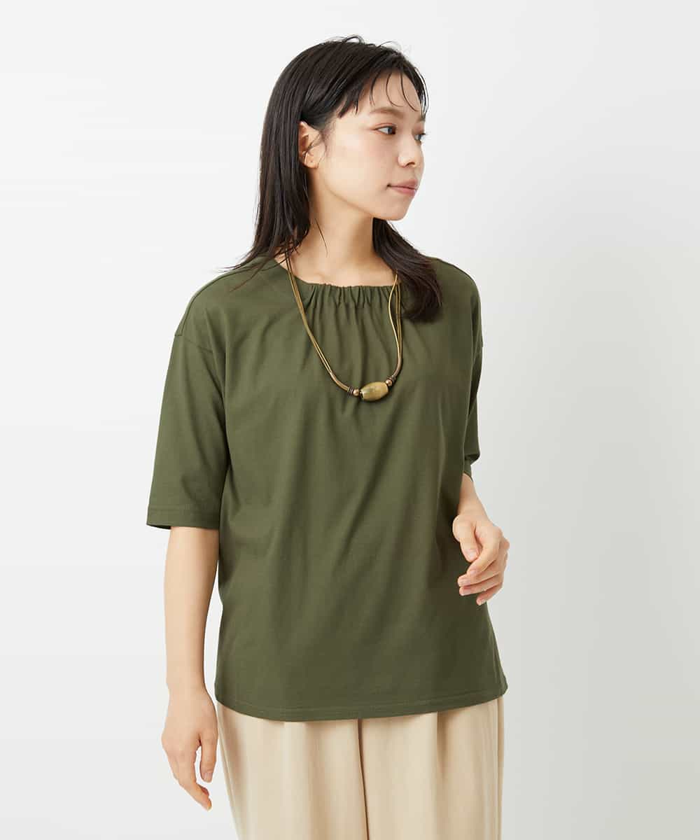 NHKHD04110 GIANNI LO GIUDICE(小さいサイズ)(メゾン ドゥ サンク) [日本製]クールローレルスカイコットTシャツ カーキ