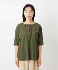 NHKHD04110 GIANNI LO GIUDICE(小さいサイズ)(メゾン ドゥ サンク) [日本製]クールローレルスカイコットTシャツ カーキ