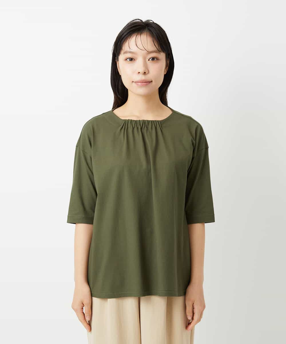 NHKHD04110 GIANNI LO GIUDICE(小さいサイズ)(メゾン ドゥ サンク) [日本製]クールローレルスカイコットTシャツ カーキ