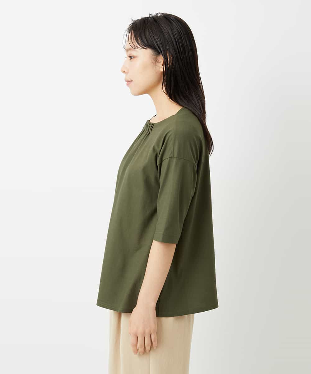 NHKHD04110 GIANNI LO GIUDICE(小さいサイズ)(メゾン ドゥ サンク) [日本製]クールローレルスカイコットTシャツ カーキ