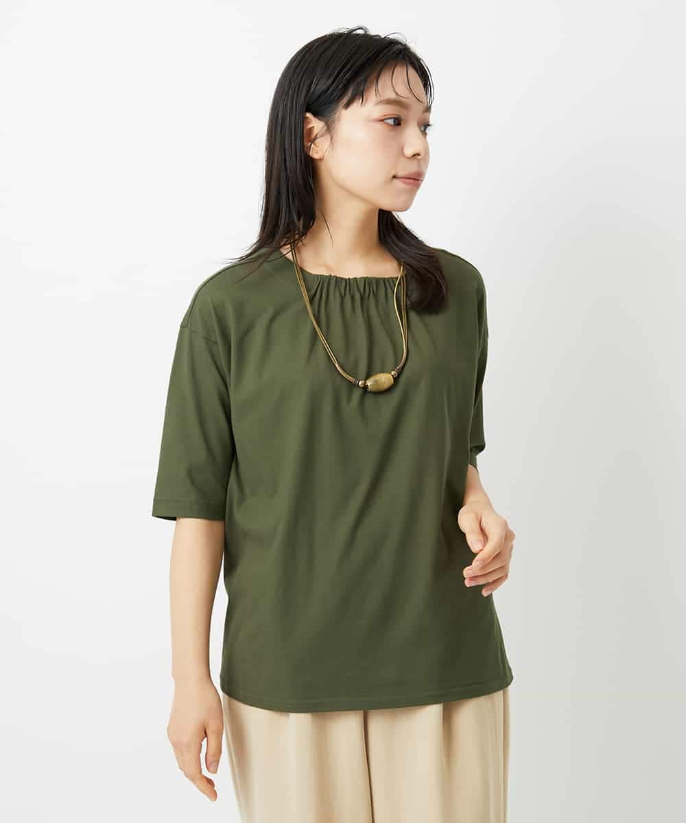 NHKHD04110 GIANNI LO GIUDICE(小さいサイズ)(メゾン ドゥ サンク) [日本製]クールローレルスカイコットTシャツ カーキ