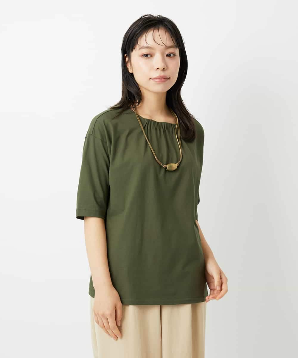 NHKHD04110 GIANNI LO GIUDICE(小さいサイズ)(メゾン ドゥ サンク) [日本製]クールローレルスカイコットTシャツ カーキ