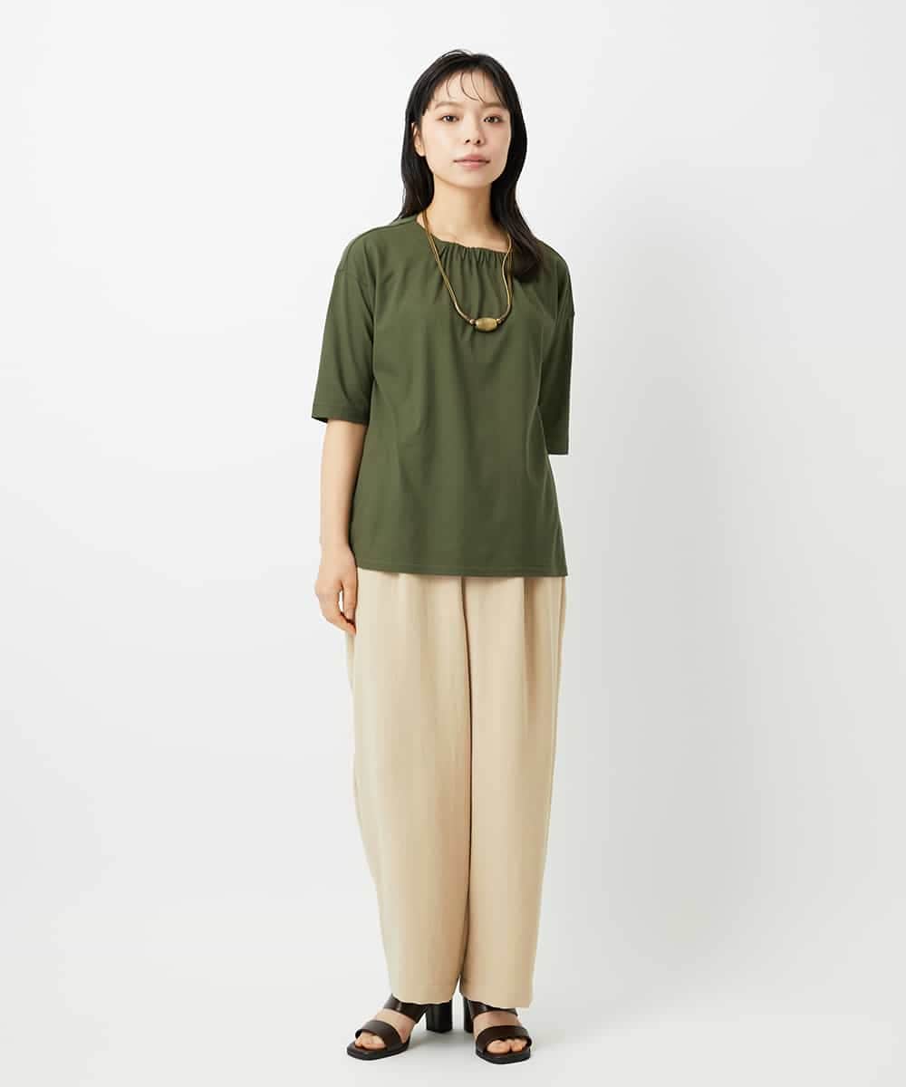 NHKHD04110 GIANNI LO GIUDICE(小さいサイズ)(メゾン ドゥ サンク) [日本製]クールローレルスカイコットTシャツ カーキ