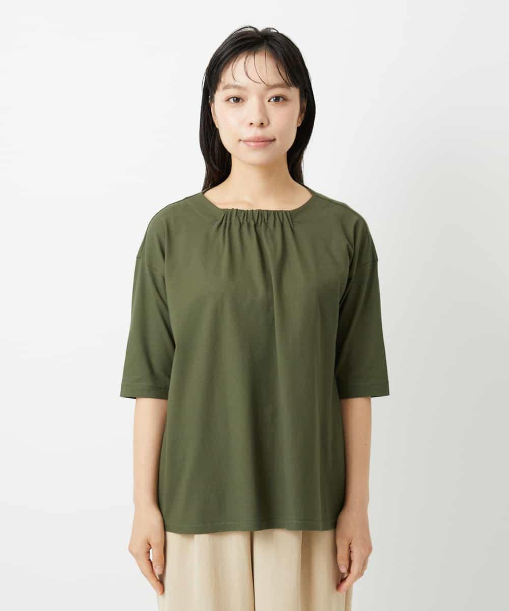 NHKHD04110 GIANNI LO GIUDICE(小さいサイズ)(メゾン ドゥ サンク) [日本製]クールローレルスカイコットTシャツ カーキ