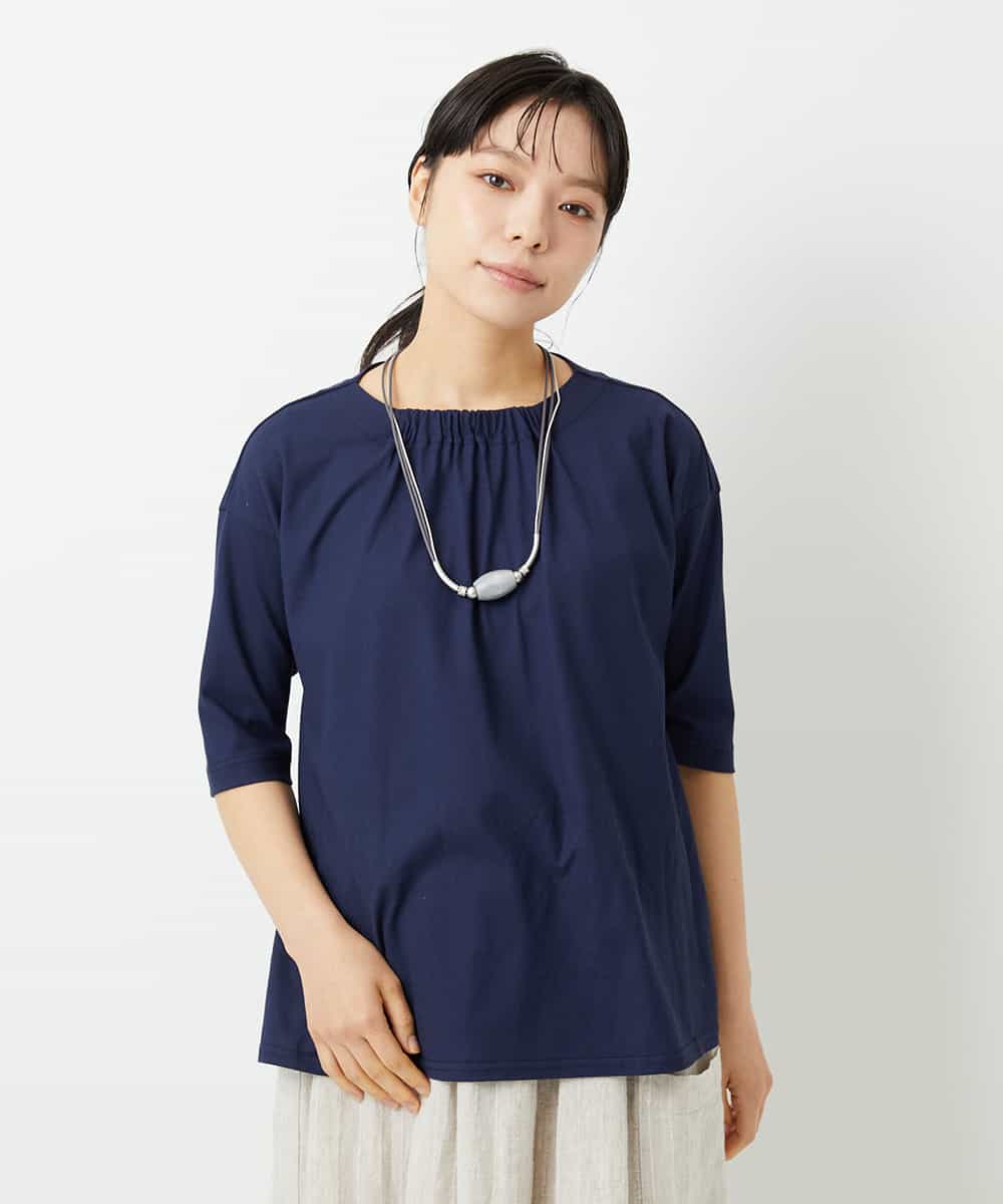 NHKHD04110 GIANNI LO GIUDICE(小さいサイズ)(メゾン ドゥ サンク) [日本製]クールローレルスカイコットTシャツ ネイビー
