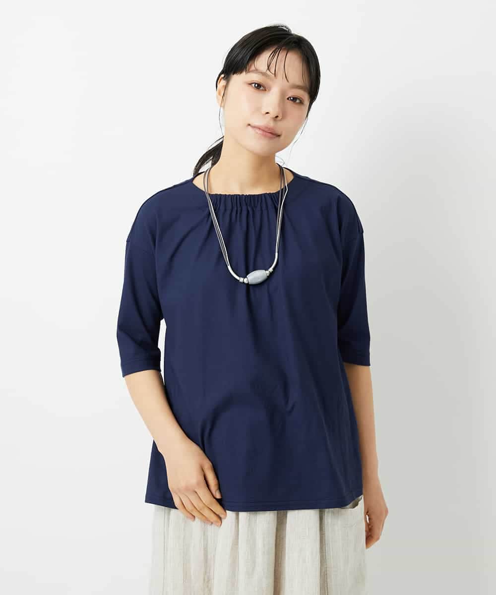 NHKHD04110 GIANNI LO GIUDICE(小さいサイズ)(メゾン ドゥ サンク) [日本製]クールローレルスカイコットTシャツ ネイビー