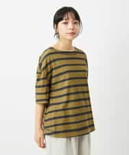 NHKHD06180 GIANNI LO GIUDICE(小さいサイズ)(メゾン ドゥ サンク) 抜染ボーダーカットソー カーキ