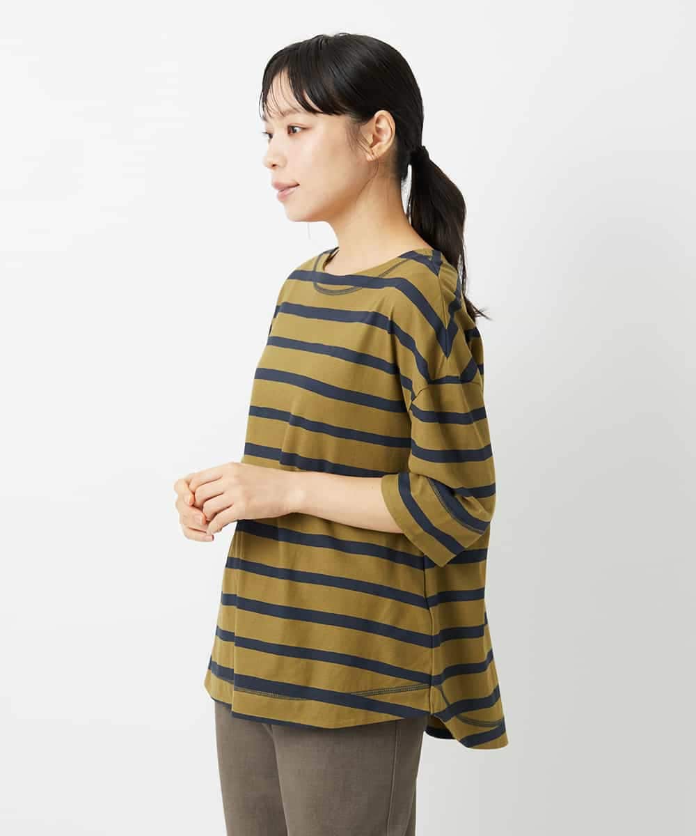 NHKHD06180 GIANNI LO GIUDICE(小さいサイズ)(メゾン ドゥ サンク) 抜染ボーダーカットソー カーキ