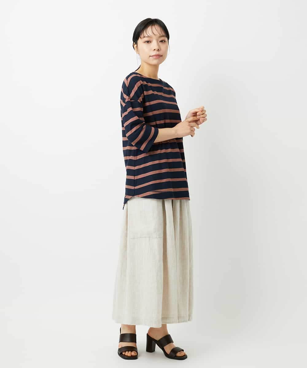 NHKHD06180 GIANNI LO GIUDICE(小さいサイズ)(メゾン ドゥ サンク) 抜染ボーダーカットソー カーキ