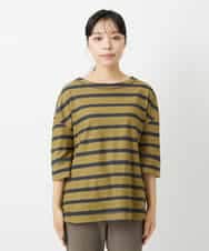 NHKHD06180 GIANNI LO GIUDICE(小さいサイズ)(メゾン ドゥ サンク) 抜染ボーダーカットソー カーキ