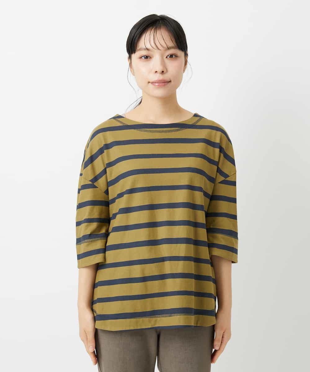 NHKHD06180 GIANNI LO GIUDICE(小さいサイズ)(メゾン ドゥ サンク) 抜染ボーダーカットソー カーキ
