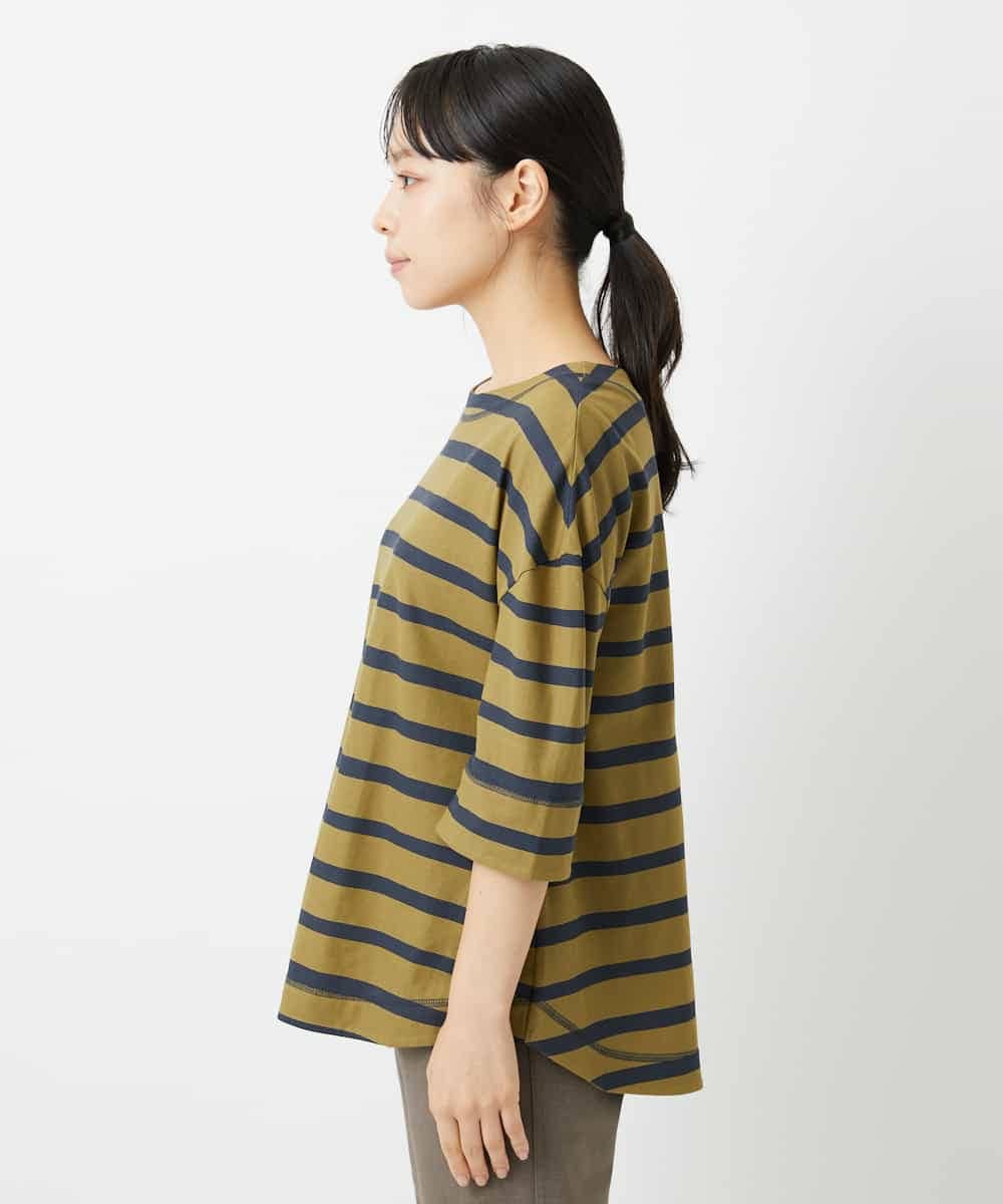 NHKHD06180 GIANNI LO GIUDICE(小さいサイズ)(メゾン ドゥ サンク) 抜染ボーダーカットソー カーキ