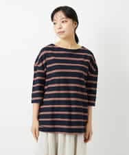 NHKHD06180 GIANNI LO GIUDICE(小さいサイズ)(メゾン ドゥ サンク) 抜染ボーダーカットソー ネイビー