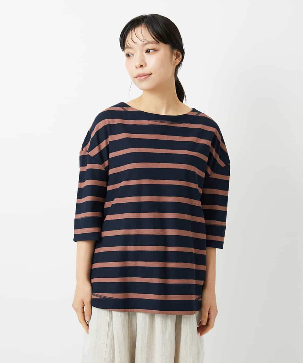 NHKHD06180 GIANNI LO GIUDICE(小さいサイズ)(メゾン ドゥ サンク) 抜染ボーダーカットソー ネイビー