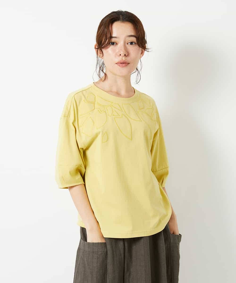 NHKHD66150 GIANNI LO GIUDICE(小さいサイズ)(メゾン ドゥ サンク) ボタニカル刺繍天竺カットソー イエロー