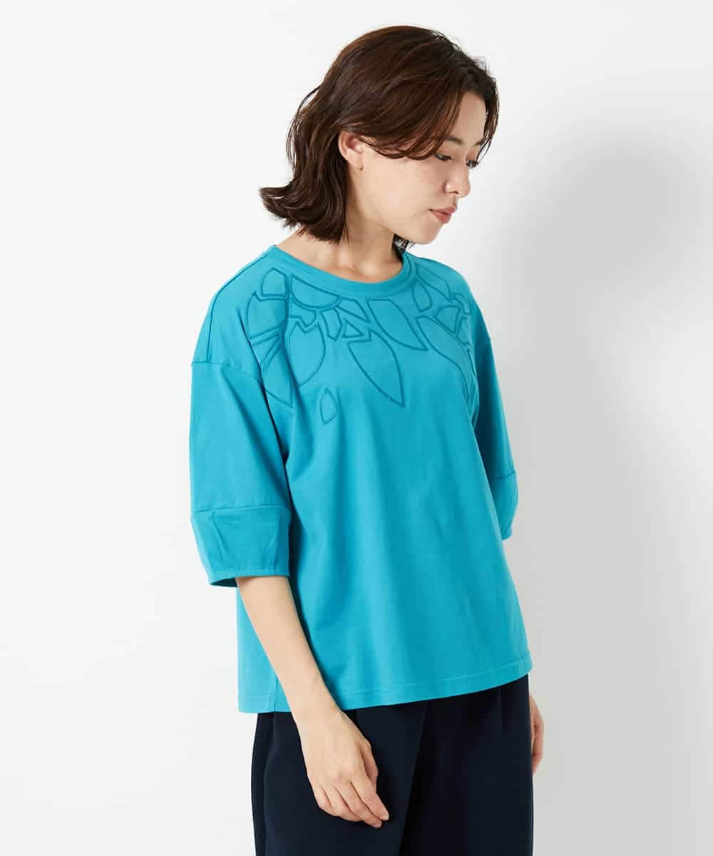 NHKHD66150 GIANNI LO GIUDICE(小さいサイズ)(メゾン ドゥ サンク) ボタニカル刺繍天竺カットソー イエロー