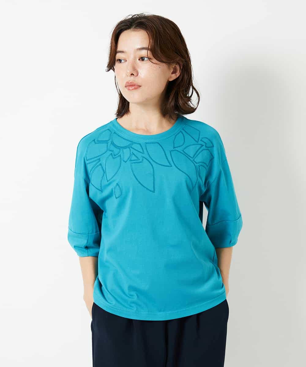 NHKHD66150 GIANNI LO GIUDICE(小さいサイズ)(メゾン ドゥ サンク) ボタニカル刺繍天竺カットソー イエロー